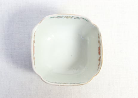 明治前期色絵松竹梅に鶴図角向付 5客組　窯傷有り