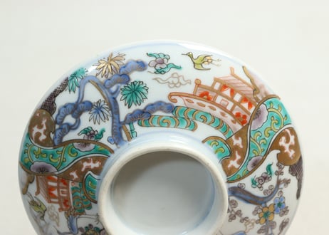 明治前期色絵鶴と松竹梅図通り物蒸茶碗