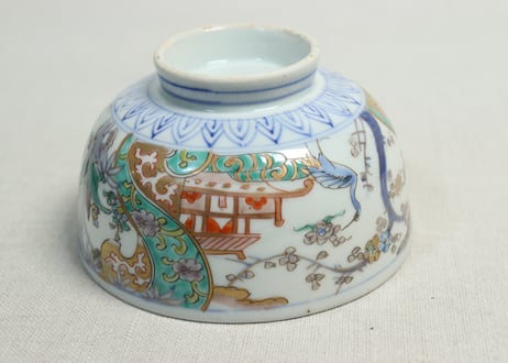明治前期色絵鶴と松竹梅図通り物蒸茶碗