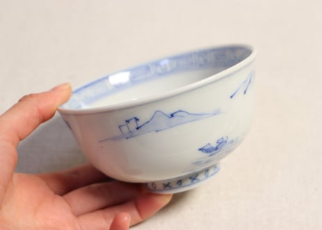 明治後期~大正染付山水図蓋茶碗①