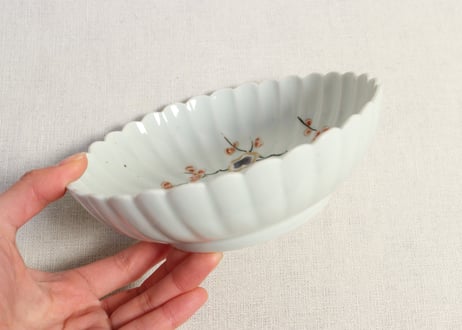 江戸中期赤絵金彩梅と龍図菊花型なます皿 5客組　1客ノミホツ