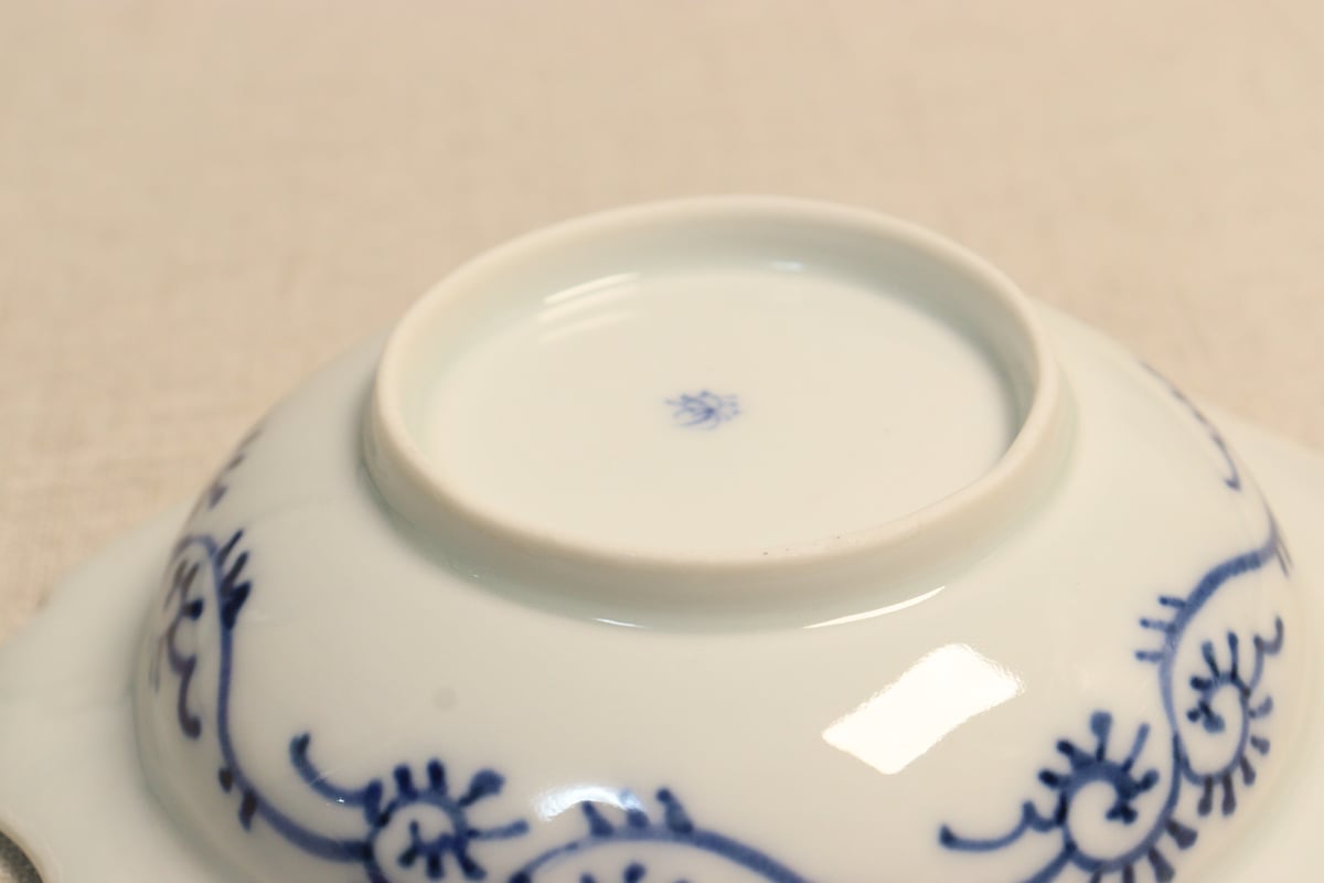 長丸皿 5枚 染付 花弁 唐草 明治 大正 ケンケン 明治後期～大正染付花図五弁鍔縁5寸深皿 | 吉祥寺PukuPuku