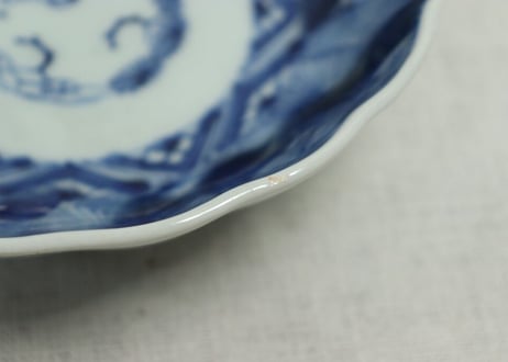 江戸幕末染付四方幾何学文なます皿 釉薬流れ,ムシクイ
