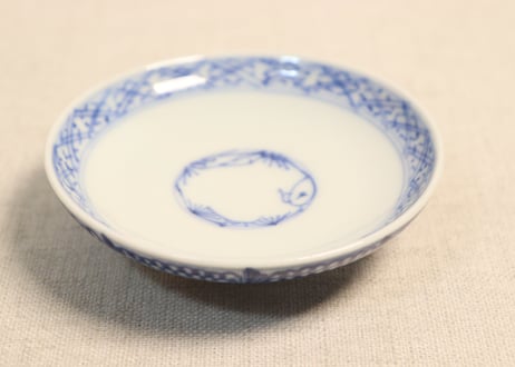 明治前期染付羽根微塵唐草図飯茶碗