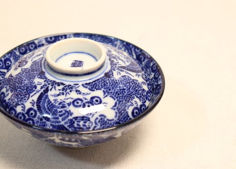 明治前期紙刷松に鷹図蓋茶碗