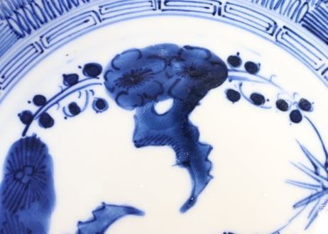 明治前期染付羽根市松図7寸皿