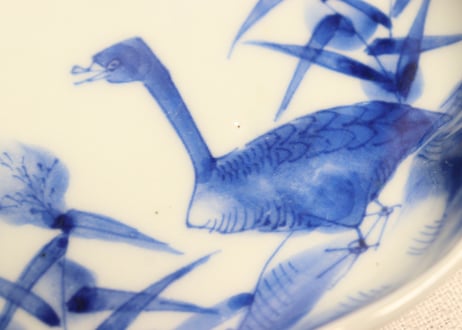 江戸幕末染付芦に水鳥図入隅角皿