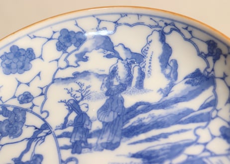 明治後期～大正銅判人物と花鳥窓絵図小皿