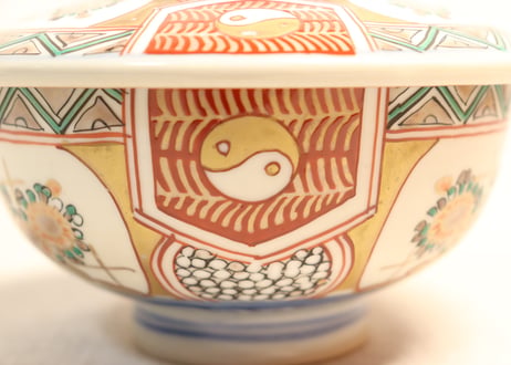 明治前期色絵三方菊図蒸茶碗