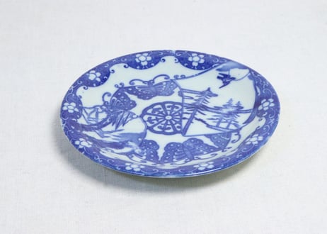 明治後期～大正銅判蝶と山水窓絵図６寸皿