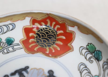 明治前期色絵流水に菊と青玉図小皿