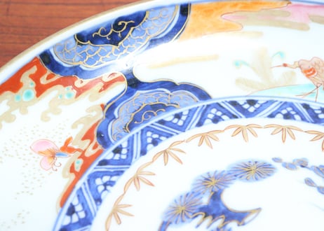 江戸中期色絵鶴と蝶図７寸皿③