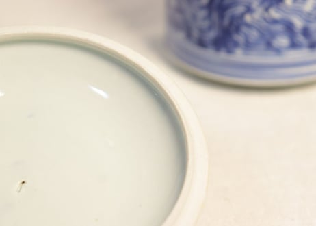 江戸幕末染付流水文丸三段重 一段目ノミホツ,三段目ニュウ