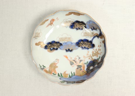 江戸後期～明治期 色絵人物図なます皿 5枚 珍しい絵付 蛇の目高台