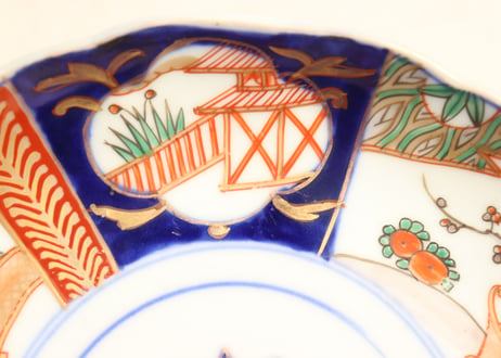 明治前期色絵桃と籠図7寸皿