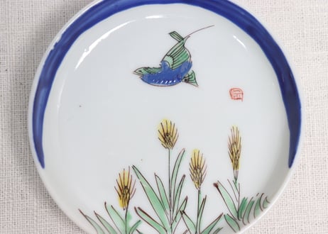 明治前期色絵麦に鳥図小皿 釉剥げ,絵付け個体差有り