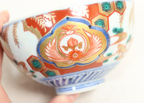 明治前期色絵柳に鮎図蓋茶碗①