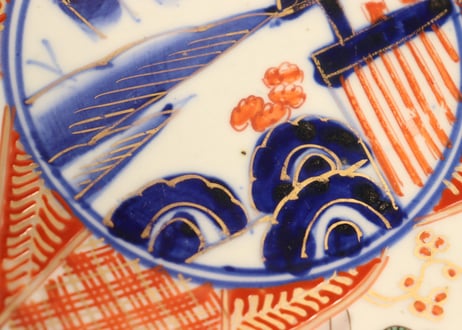 明治前期色絵山水と桐と松梅図縁立ち6寸皿①