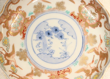 明治前期色絵松鶴図通り物小皿①　松濃いめ