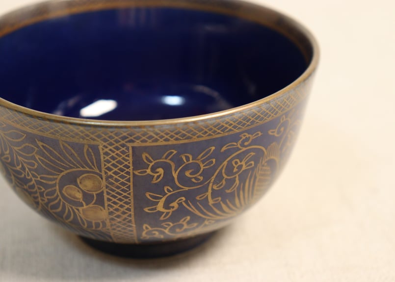 京焼 古清水 瑠璃釉 花唐草文 茶碗 茶道具 京焼 古清水 瑠璃釉 花唐草文 茶碗 茶道具