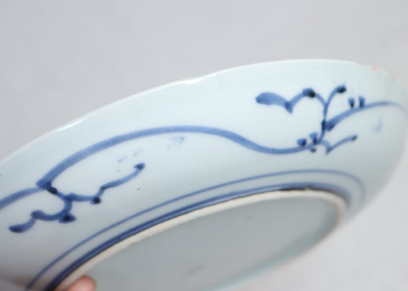 古伊万里　染付　竹笹の図　２寸半皿　豆皿　E596AS-CUh 古伊万里 染付 竹笹の図 2寸半皿 豆皿 E596AS-CUh