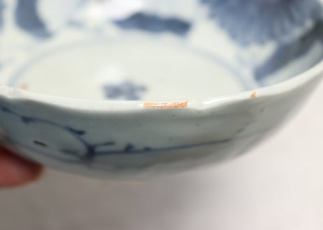 江戸中期染付三方に菊図くらわんかなます皿