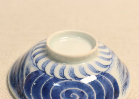 江戸後期染付柳と渦巻図飯茶碗②少甘手