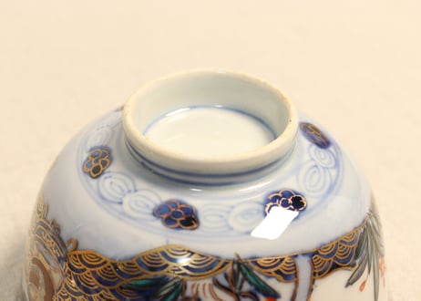 明治前期色絵龍と宝珠に人物図通り物飯茶碗②蓋少甘手