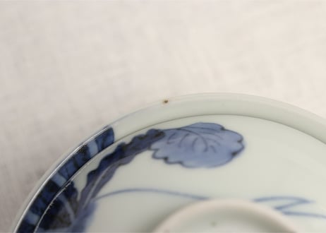 江戸後期染付大根図蓋茶碗5客組 内1客ノミホツ