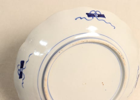 明治前期色絵山水と菊図7寸皿