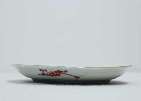 明治前期色絵梅と福寿草図5.5寸皿