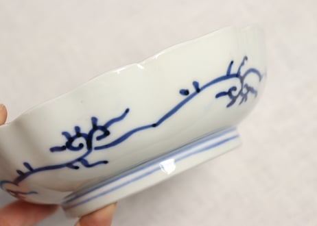 明治前期色絵春蘭と椿図通り物なます皿