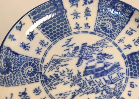 明治前期紙刷山水と漢詩図小皿