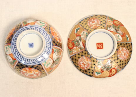 明治前期色絵桃と鶴図通り物蒸茶碗①