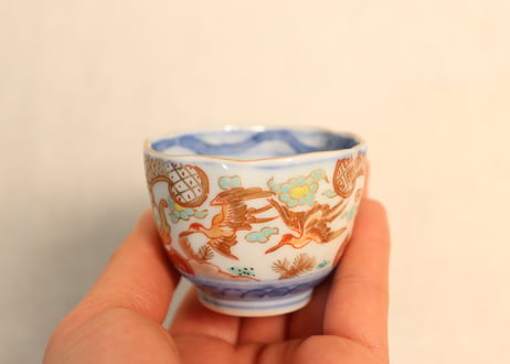 明治前期色絵松鶴図通り物小向付