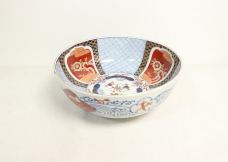 明治前期色絵松竹梅と牡丹図7寸鉢　釉剝げ