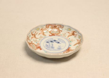 明治前期色絵松鶴図通り物小皿②　松薄め
