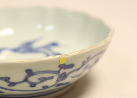 江戸幕末金彩染付松竹梅に鶴亀図通り物なます皿② ノミホツ