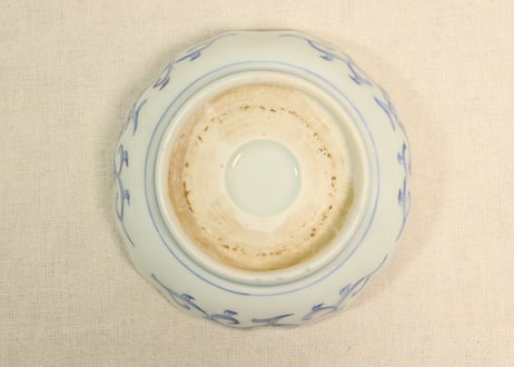 江戸幕末線描き三方牡丹図なます皿