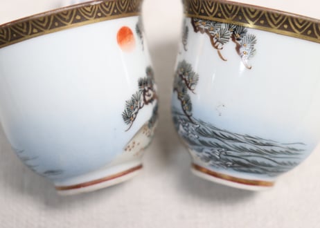 明治前期九谷焼色絵松鶴図通り物小向付