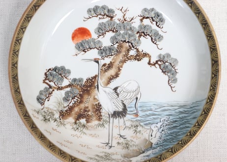 明治前期九谷焼色絵松鶴図通り物なます皿①