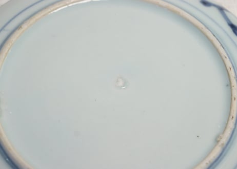 江戸中期染付竹林図6寸皿 直し,窯傷