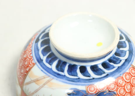明治前期色絵市松に松竹梅図蒸茶碗③少甘手