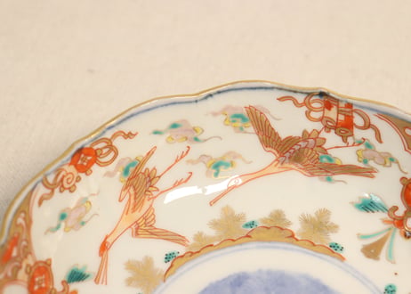 明治前期色絵松鶴図なます皿