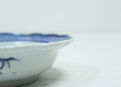 江戸幕末染付山水図つば縁なます皿
