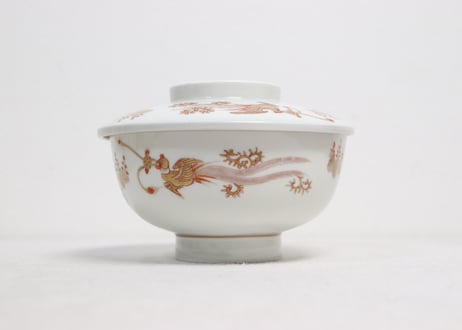 明治前期赤絵金彩桐と鳳凰図蒸茶碗
