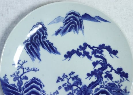 明治後期～大正銅判山水図8寸皿