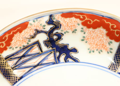 江戸後期色絵鳳凰と桜図五弁7寸皿 5客組