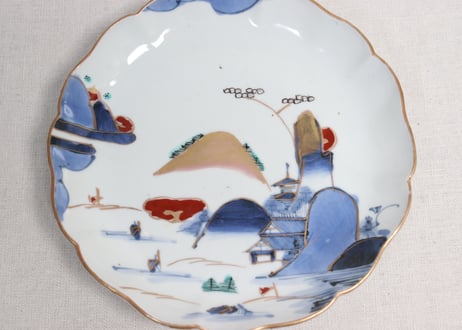 江戸後期色絵山水図7寸皿②窯傷