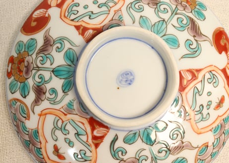 明治前期色絵三方に牡丹図蒸茶碗